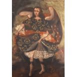 19th Century Cusco School. A Full Length Portrait of a Girl in Costume, Oil on Canvas, Unframed,