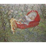 Alexie Grigorievich Varlamov (1920-2002) Russian. A Baby , a Young Child in a Red Pram, in an
