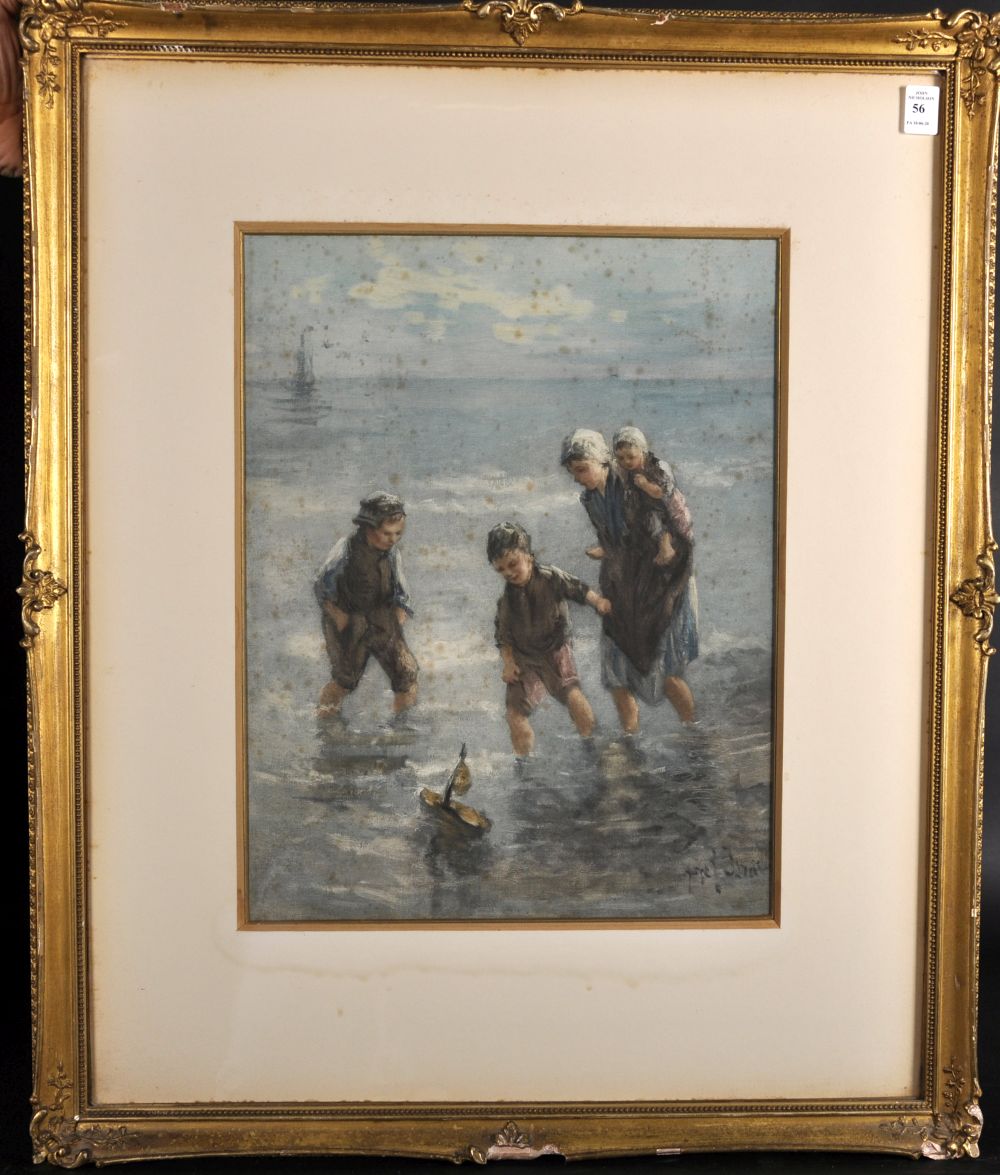 After Jozef Israels (1824-1911) Dutch. "Children of the Sea", Print, Inscribed on a label on the - Image 2 of 3