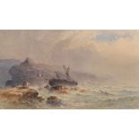 William Cook of Plymouth (act.1870-1890) British. A Coastal Scene, with a Shipwreck, and Figures