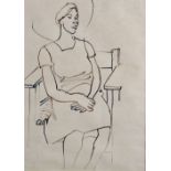 20th Century English School. Study of a Seated Lady, Ink, 13.5" x 10".