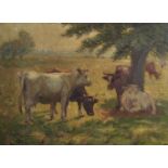 William Evans Linton (1878-c.1956) British. "Summertime", a River Landscape, with Cattle, Oil on