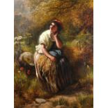 Jane Maria Bowkett (1839-1891) British. 'Delight', a Country Girl at Rest, holding a Sheaf of