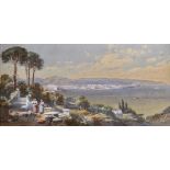 Charles Edmund Rowbotham (1856-1921) British. A Mediterranean Coastal Scene, with Figures on a