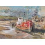 Geoffrey Underwood (1927-2000) British. "Ship at Hayle Harbour", Chalk, Signed twice and Dated 1991,