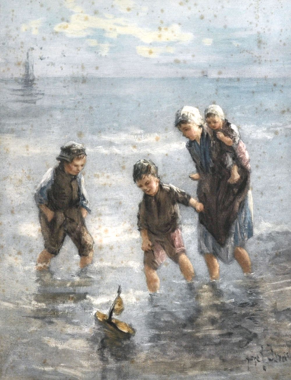 After Jozef Israels (1824-1911) Dutch. "Children of the Sea", Print, Inscribed on a label on the