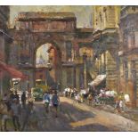 Vladimir Litvinienko (1930-2011) Russian. "Summer Afternoon", a Street Scene with Figures, with an