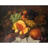 After Eloise Harriet Stannard. A Still Life of Fruit on a Silver Salver, Oil on Canvas, 21" x 28".