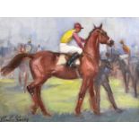 Charley GARRY (1891-1973) French. Before the Off, a horse racing scene, Oil on Canvas, Signed, 10.5"