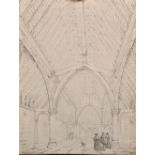 19th Century English School, Figures and Dog in a Vaulted Interior, Inscribed 'Cotman' verso,