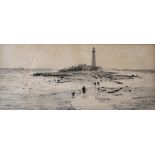 William Lionel Wyllie (1851-1931) British. "St Mary's Island Lighthouse, Whitley Bay", Etching,