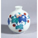 A SMALL 19TH CENTURY JAPANESE PORCELAIN BULBOUS VASE, decorated with scenes of rasberry fruit and