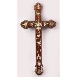 A GOOD 19TH CENTURY CHINESE HARDWOOD AND MOTHER OF PEARL INLAID CRUCIFIX, 46CM X 23CM.