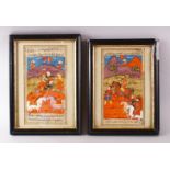 A PAIR OF 18TH CENTURY INDIAN MINIATURE PAINTINGS, both depicting figure with horses in