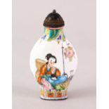 A GOOD CHINESE CANTON ENAMEL SNUFF BOTTLE, the bottle decorated to depict scenes of women and