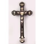 A GOOD 19TH CENTURY CHINESE HARDWOOD & MOTHER OF PEARL INLAID CRUCIFIX, 46CM HIGH X 24CM .