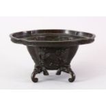 A JAPANESE MEIJI PERIOD QUATREFOIL BRONZE KORO / BOWL, the bowl on four elephant head feet, with