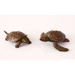 TWO JAPANESE BRONZE FIGURES OF TURTLES, both signed underside, 5cm.