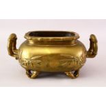 A GOOD 19TH CENTURY CHINESE BRONZE BAMBOO FORM CENSER, the rectagular censer with bamboo