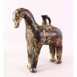 AN UNUSUAL ISLAMIC POSSIBLY EARLY PERSIAN LARGE TERRACOTTA HORSE SHAPED JUG / VESSEL, 33cm high x