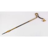 A FINE QUALITY TURKISH OTTOMAN GOLD INLAID IRON DERVIS STICK ( MUTTEKA ), the mutteka decorated with