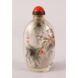 A GOOD CHINESE REVERSE PAINTED GLASS SNUFF BOTTLE, the bottle painted to depict scenes of birds