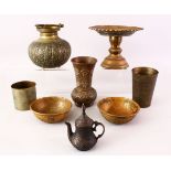 A MIXED LOT OF ISLAMIC / PERISAN BRASS VESSELS. (7)