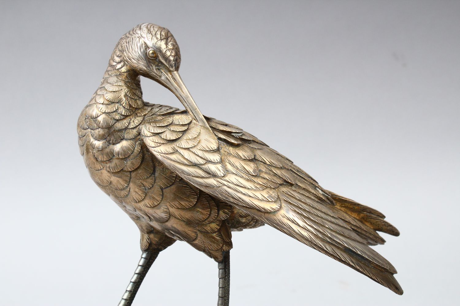 A GOOD JAPANESE MEIJI PERIOD SOLID SILVER & BRONZE OKIMONO OF AN EGRET - SIGNED GYOKO, the finely - Image 5 of 10