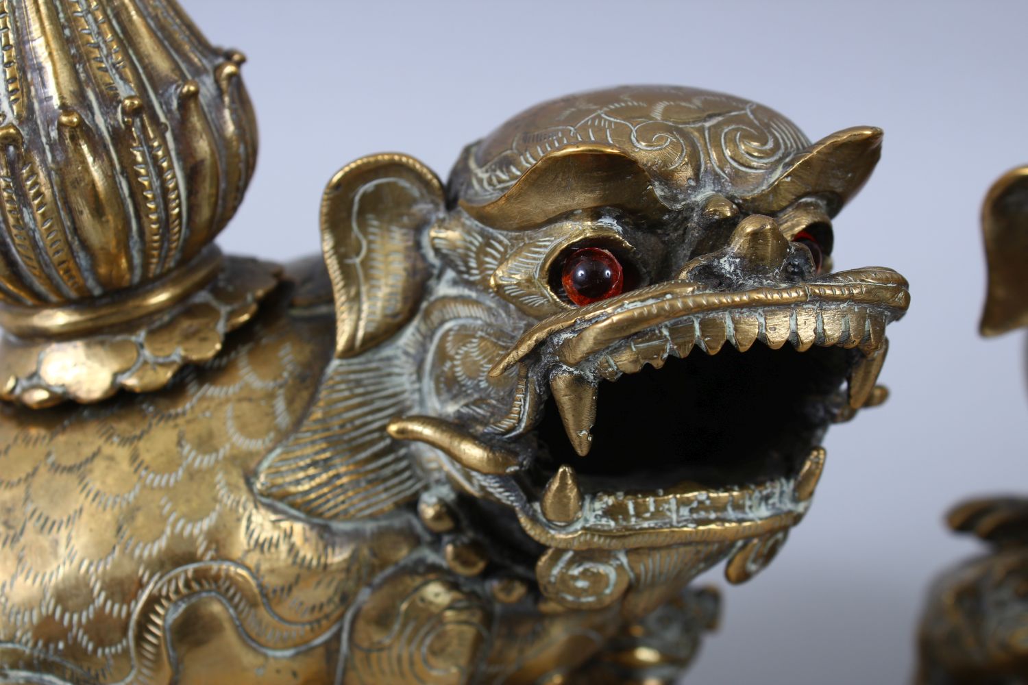 A PAIR OF 19TH / 20TH CENTURY CHINESE BRONZE CANDLESTICKS IN THE FORM OF LION DOGS, the pair of dogs - Image 2 of 11