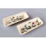 TWO GOOD JAPANESE MEIJI PERIOD CARVED IVORY & SHIBAYAMA DISHES, the two small rectangular formed