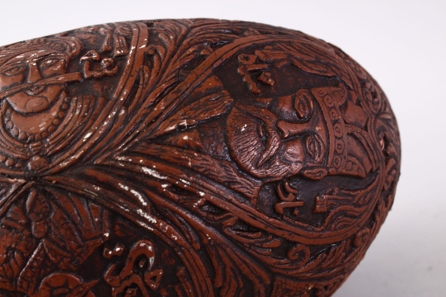 A GOOD 19TH CENTURY ISLAMIC CARVED COCO KASHKOOL WITH CALLIGRAPHY, the body with carved decoration - Image 6 of 10