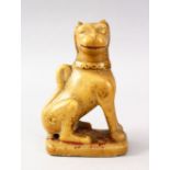 A FINE 18TH / 19TH CENTURY INDIAN POLYCHROMED CARVED MARBLE FIGURE OF A LION, the lion seated upon a