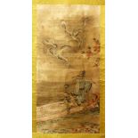 A GOOD CHINESE PAINTED SCROLL OF A FIGURE & DRAGON, the painting depicting two figures and dragon