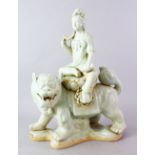 A GOOD LATE 19TH CELADON GLAZED FIGURE OF GUANYIN, the figure depicting guanyin elegantly seated