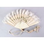 A GOOD CHINESE 19TH CENTURY IVORY PAINTED FAN, with painted decoration of a simple array of flora,