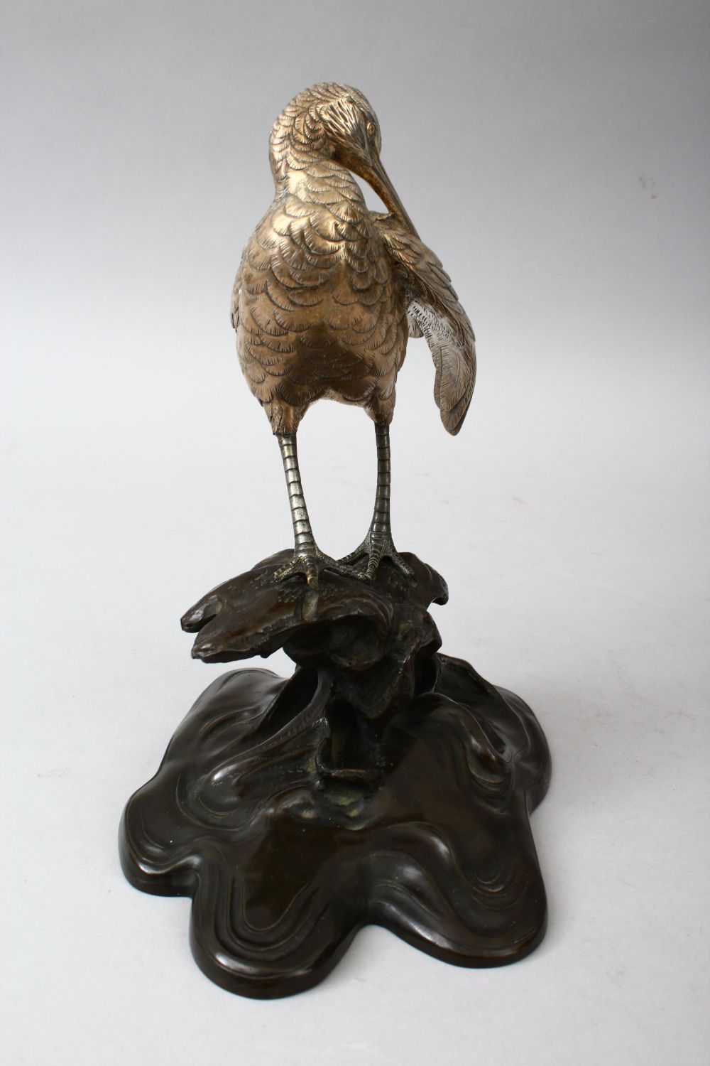 A GOOD JAPANESE MEIJI PERIOD SOLID SILVER & BRONZE OKIMONO OF AN EGRET - SIGNED GYOKO, the finely - Image 2 of 10