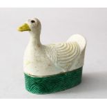 A GOOD 18TH / 19TH CENTURY CHINESE PORCELAIN MODEL OF A DUCK, probably once a box and cover, the