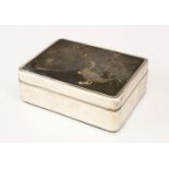 A GOOD JAPANESE MEIJI PERIOD SILVER & MIXED METAL LACQUER BOX, the silver bound box with an inset