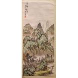 A GOOD CHINESE PAINTED SCROLL OF A LANDSCAPE, the painting depicting a native view of a landscape,