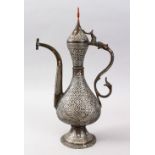 A LARGE FINE QUALITY 19TH CENTURY DAMASCUS MAMLUK REVIVAL CAIROWARE EWER, the ewer with silver inlay