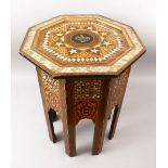 A GOOD 19TH CENTURY MOORISH HARDWOOD OCTAGONAL INLAID OCCASIONAL TABLE, the table with inlaid mother