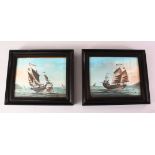A GOOD PAIR OF 19TH CENTURY CHIENSE PAINTED GOUACHE PICTURES OF JUNKS BY THE COAST, both framed