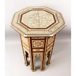 A GOOD 19TH CENTURY MOORISH OCTAGONAL HARDWOOD & INLAID OCCASIONAL TABLE, the table top profusely
