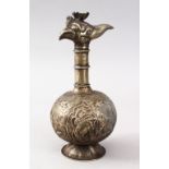 AN UNUSUAL POSS PERSIAN OR ASIAN WHITE METAL MYTHICAL BIRD HEAD JUG / VESSEL, the unusual jug with