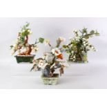 THREE GOOD 19TH / 20TH CENTURY CHINESE CARVED JADE TREE FIGURES, one of a spray of grapevine and