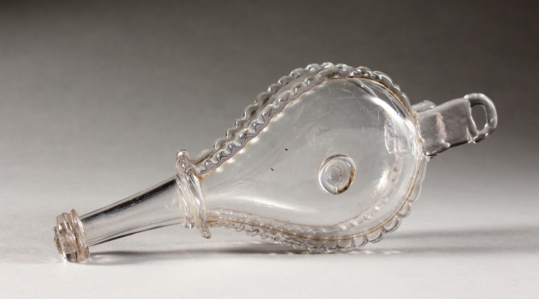 A PAIR OF MINIATURE GLASS BELLOWS, possibly Nailsea. 6ins long.