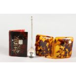 A VICTORIAN TORTOISESHELL "AIDE-MEMOIRE", similar cigarette case and a Russian silver spoon (3).