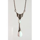 A SILVER AND OPAL ART DECO DESIGN NECKLACE.