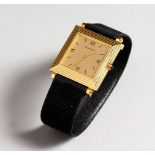 A GENTLEMAN'S 18CT GOLD BOUCHERON WRISTWATCH, with leather strap, No. 98553, in a leather wallet.