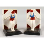 A PAIR OF DECO DESIGN LADY SWIMMER BOOKENDS. 6ins high.